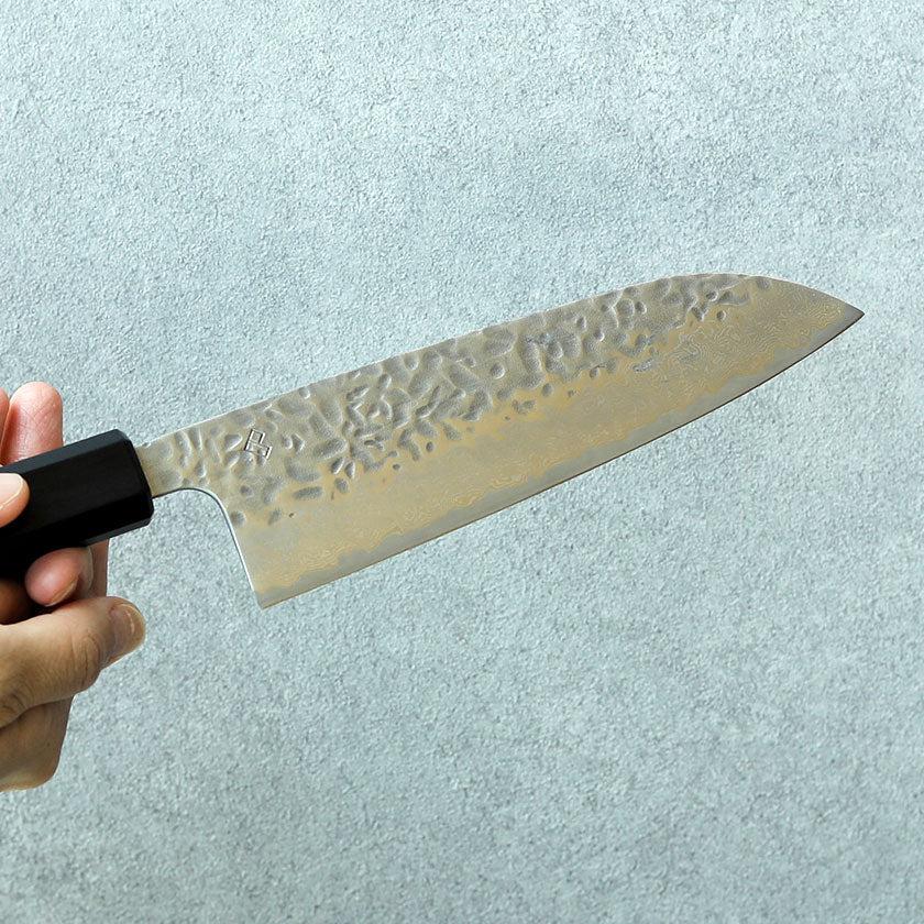 【三徳包丁】AUS10槌目ダマスカス 藍染 黒 樫八角柄 170 | BECOSオリジナル - Image 5