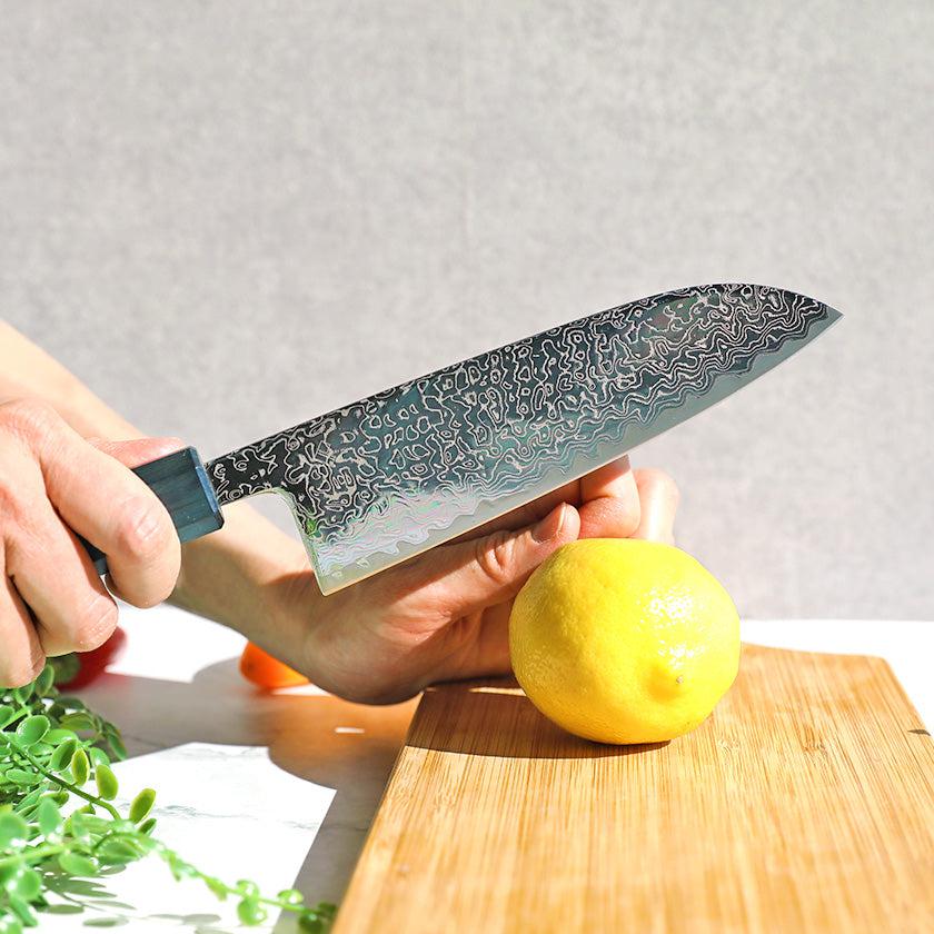 【三徳包丁】V10ダマスカス31層 藍染 青 樫八角柄 170 | BECOSオリジナル - Image 3
