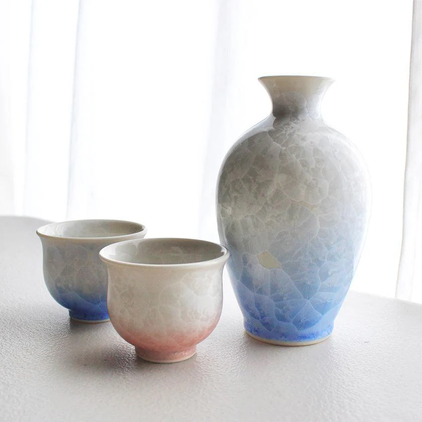 【酒器3点セット】花結晶 (白地赤青) | 京焼-清水焼 | 陶葊 - Image 10
