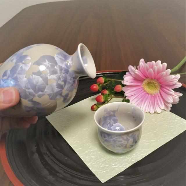 【酒器3点セット】花結晶 (銀藤) 徳利&ぐい吞 | 京焼-清水焼 | 陶葊 - Image 5