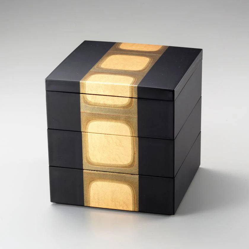 【重箱】古代箔 三段重 (黒) | 金沢箔 | 箔一 - Image 7