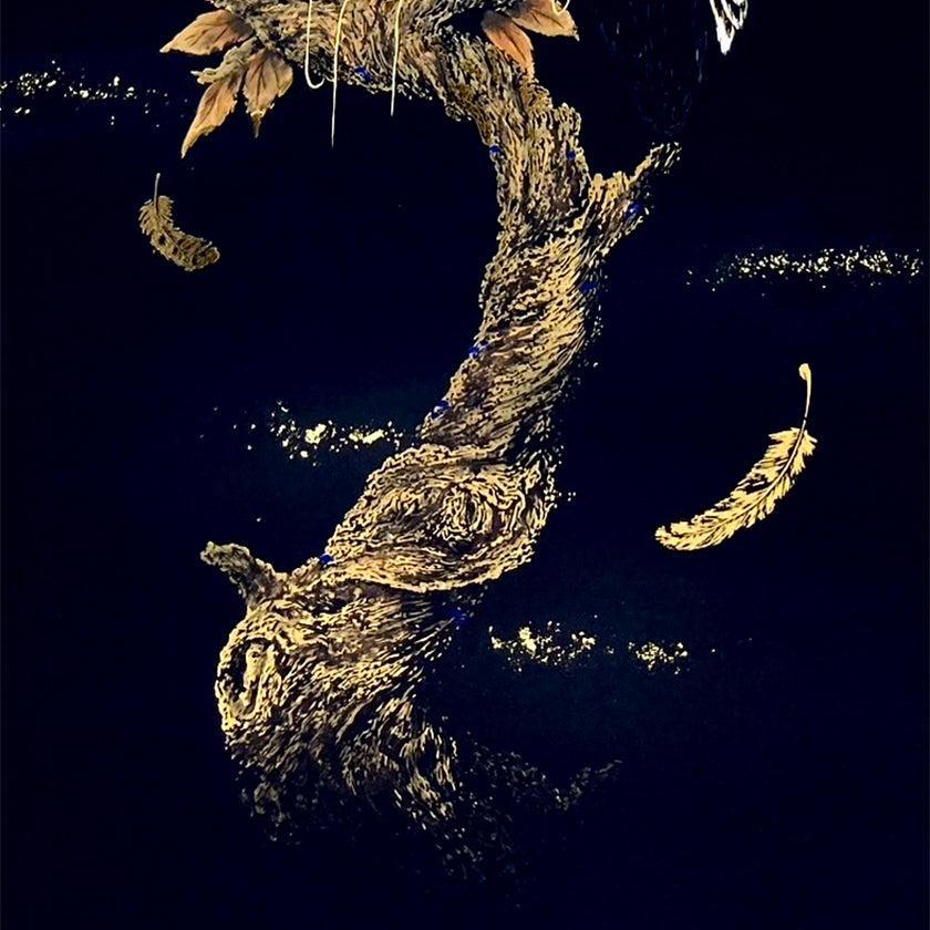 【掛け軸】黄金月宵梟 尺五立 (本金証明書付) | 掛軸 | 偕拓堂アート - Image 5