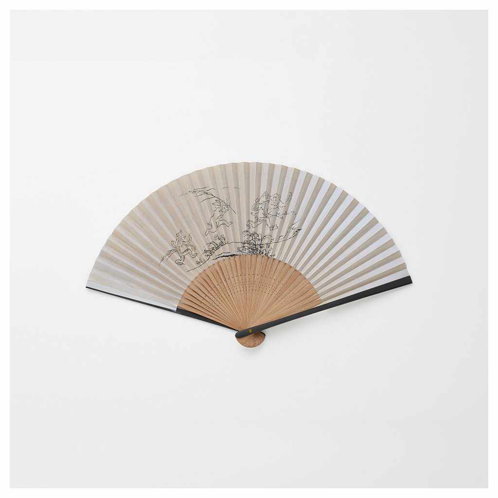 【扇子】男物 紙扇 鳥獣戯画 薄灰色 | 京扇子 | 大西常商店 - Image 2