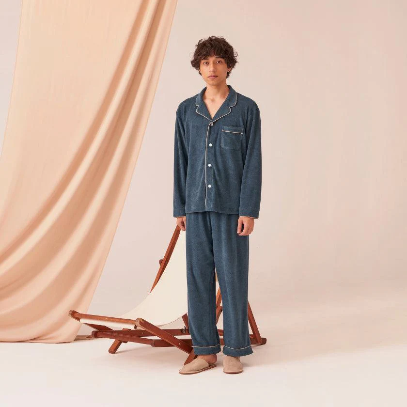 【パジャマ】コットンウールパイル ターコイズ セットアップ - Image 3