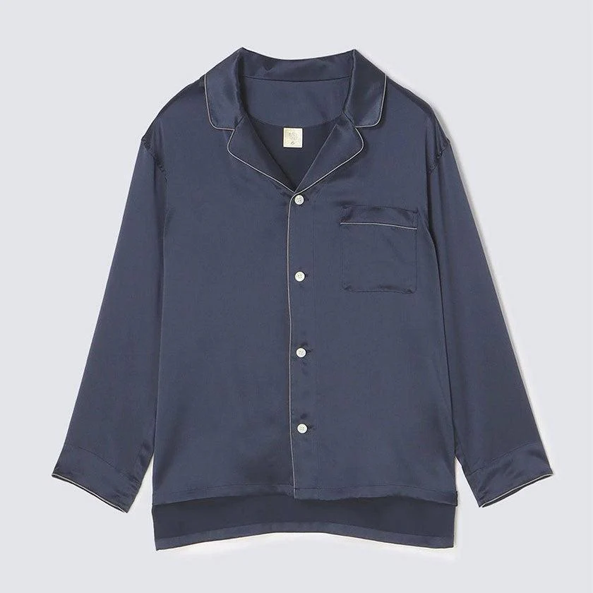 【パジャマ】シルク エレガントネイビー セットアップ | Foo Tokyo - Image 5