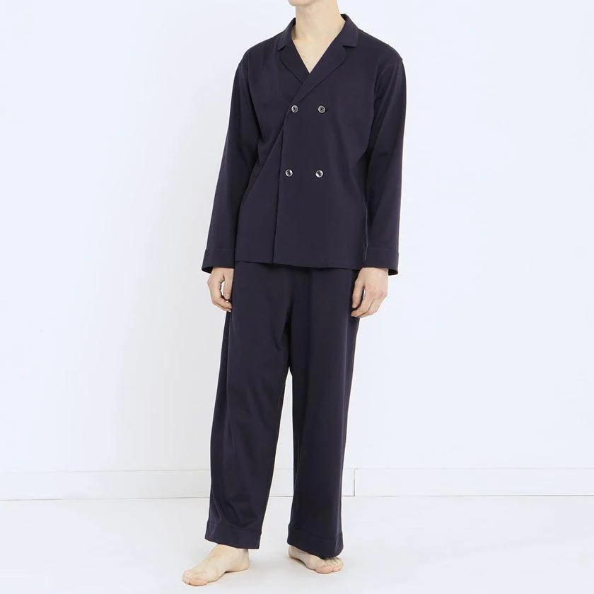 【パジャマ】ロイヤルオーガニックコットン ダブルボタン ネイビー | Foo Tokyo - Image 5