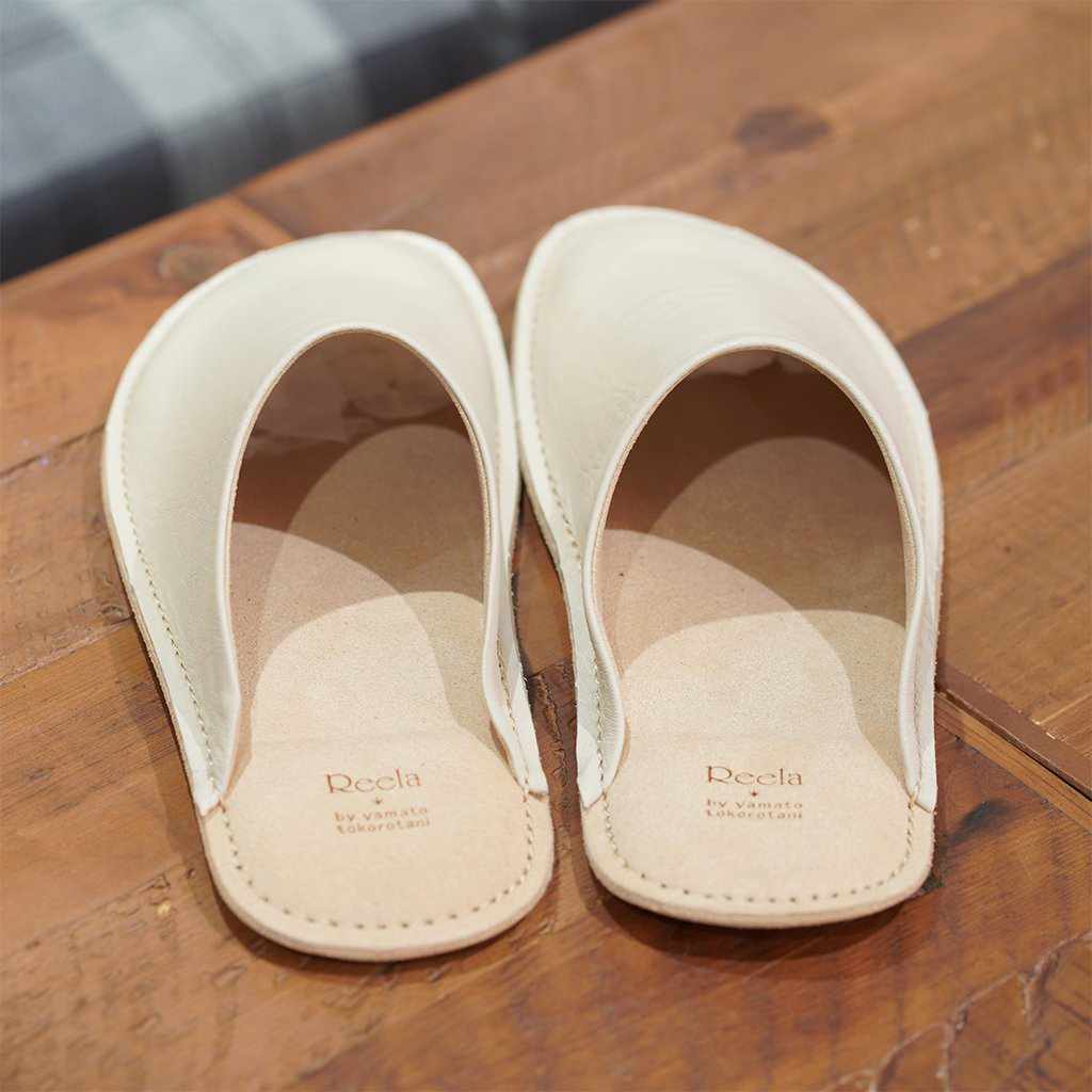 【スリッパ】Reela ワックスレザー ルームサボ（アイボリー） - Image 14