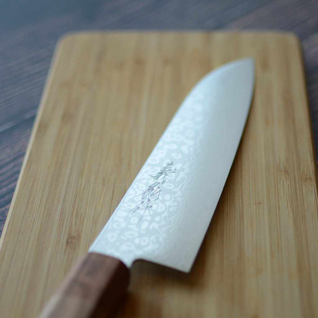 【三徳包丁】180ｍｍ 高炭素ステンレス鋼割込 磨きダマスカス 樫八角柄-柿渋仕上- | 堺刃物 | 山脇刃物製作所 - Image 8