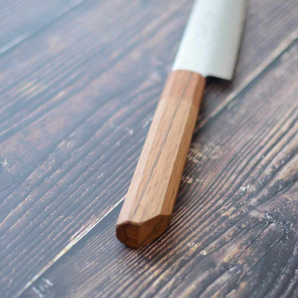 【ペティナイフ】150ｍｍ 高炭素ステンレス鋼割込 磨きダマスカス 樫八角柄-柿渋仕上- | 堺刃物 | 山脇刃物製作所 - Image 8