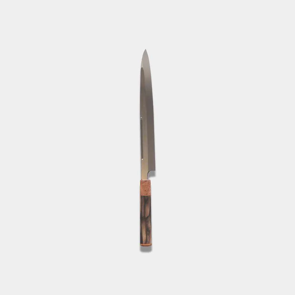【柳刃包丁】300mm 白二鋼水焼本焼 鏡面波浮かし/樋入り 千本黒柿柄鞘仕様 | 堺刃物 | 郷右馬允義弘 - Image 4