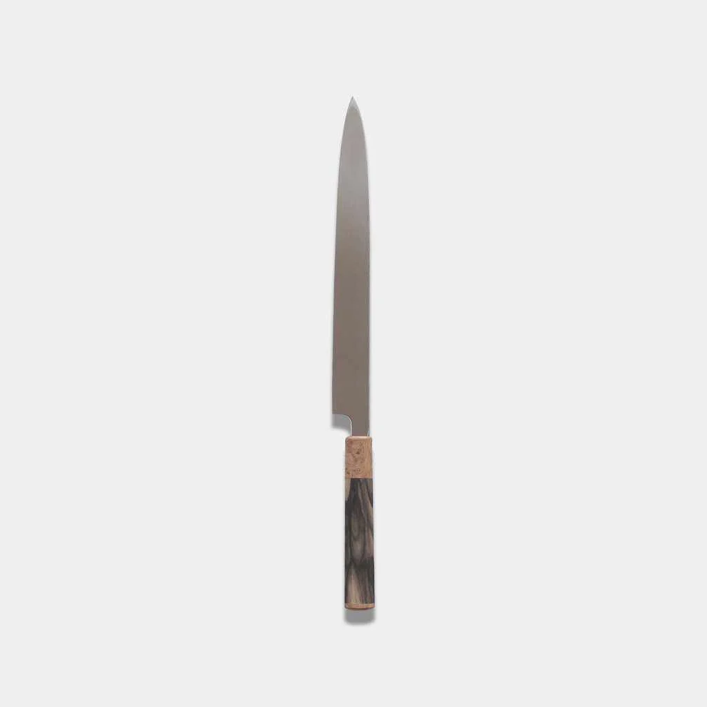 【柳刃包丁】300mm 白二鋼水焼本焼 鏡面波浮かし/樋入り 千本黒柿柄鞘仕様 | 堺刃物 | 郷右馬允義弘 - Image 5
