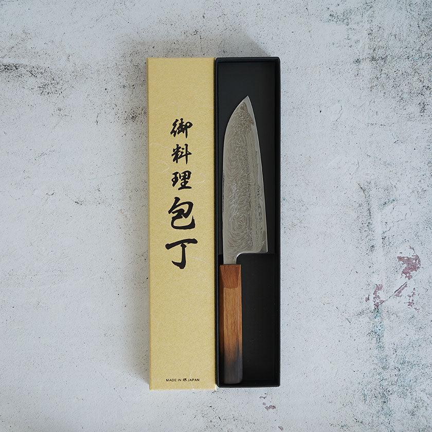 【三徳包丁】165mm Mo.V墨流し 樫柿渋仕上げ柄 | 堺刃物 | 義弘作 - Image 3