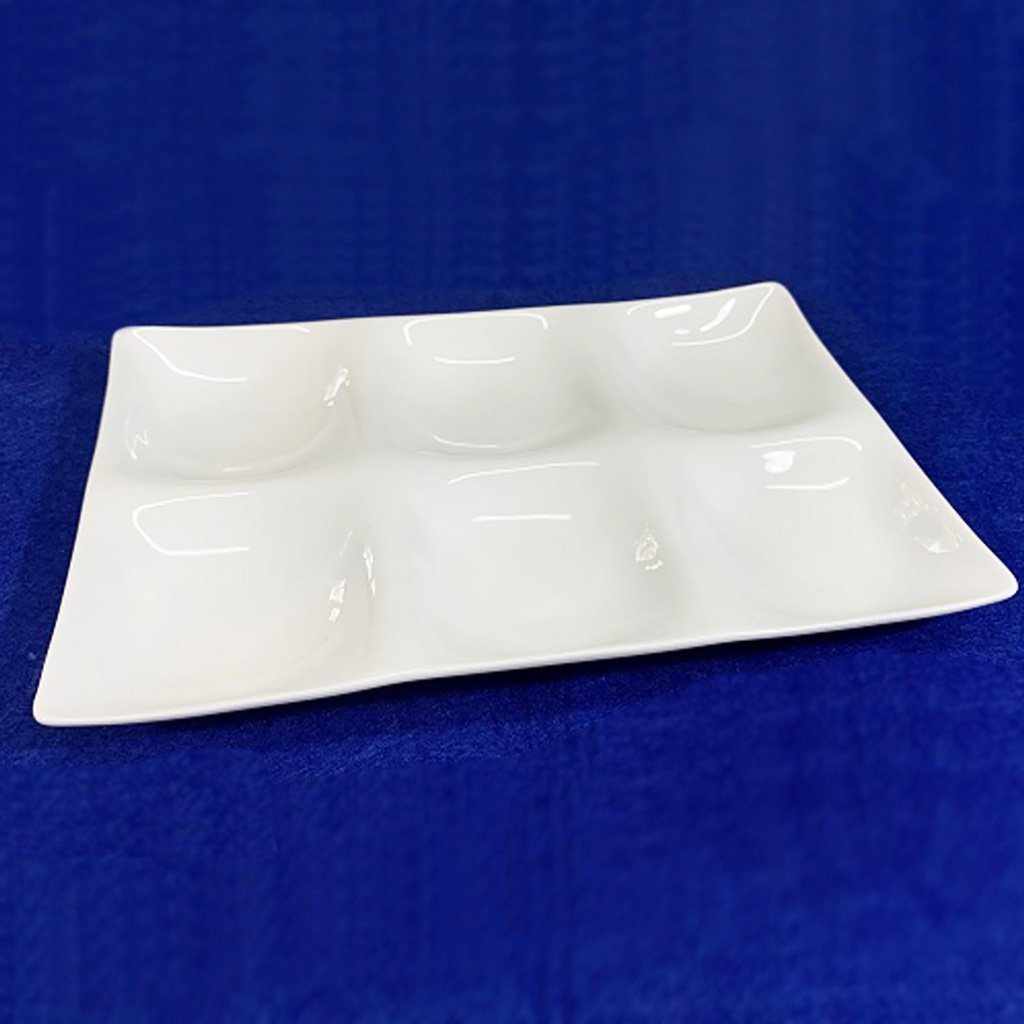 【美濃焼】マルモ加藤陶器 白磁 コケワ 6つ仕切り皿 - Image 2