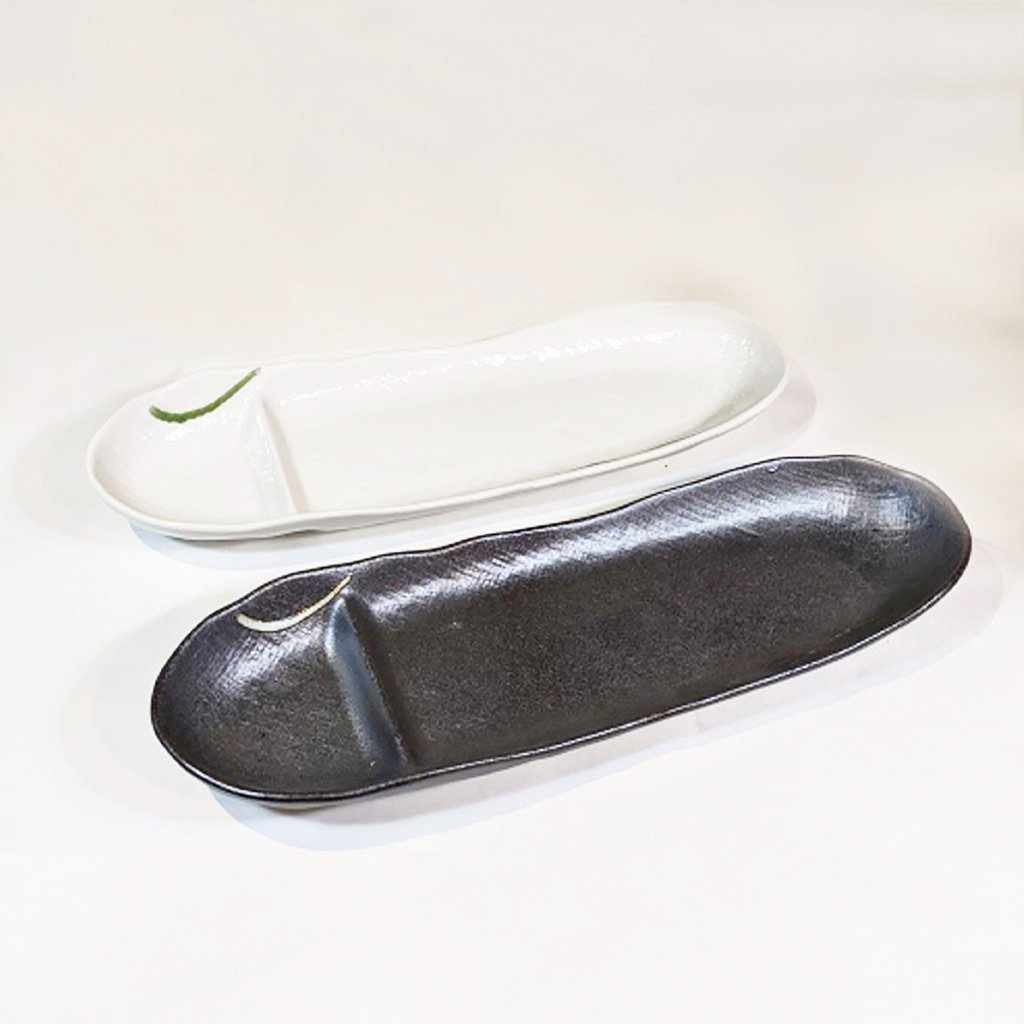 【美濃焼】マルモ加藤陶器 舟型仕切り付き長皿 黒 - Image 4