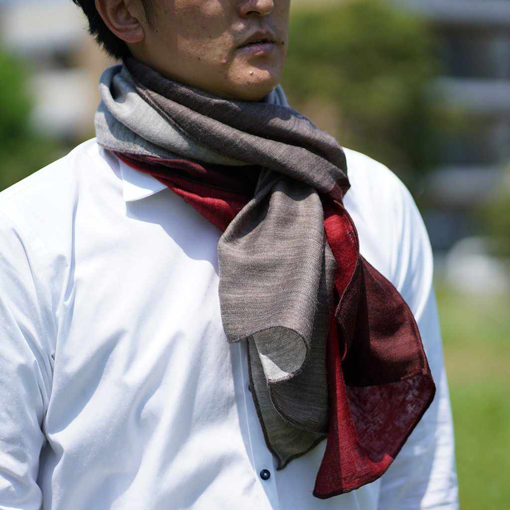 【ストール】やすらぎえりまき (レッド×サンドベージュ×ワイン×ブラウン) | 郡内織物 | 富士桜工房 - Image 2