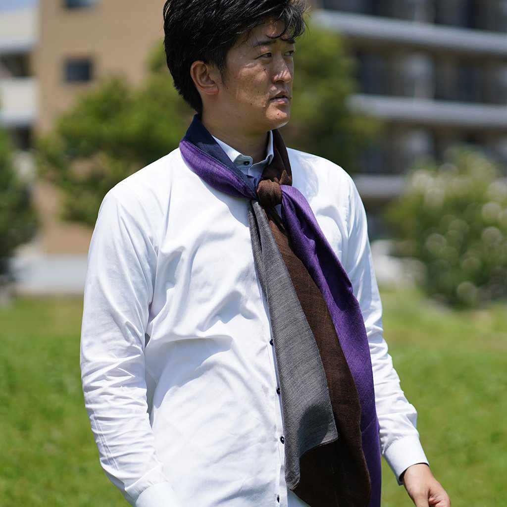 【ストール】やすらぎえりまき (グレー×ブラウン×ネイビー×パープル) | 郡内織物 | 富士桜工房 - Image 4