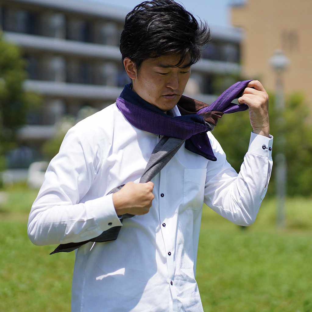 【ストール】やすらぎえりまき (グレー×ブラウン×ネイビー×パープル) | 郡内織物 | 富士桜工房 - Image 5