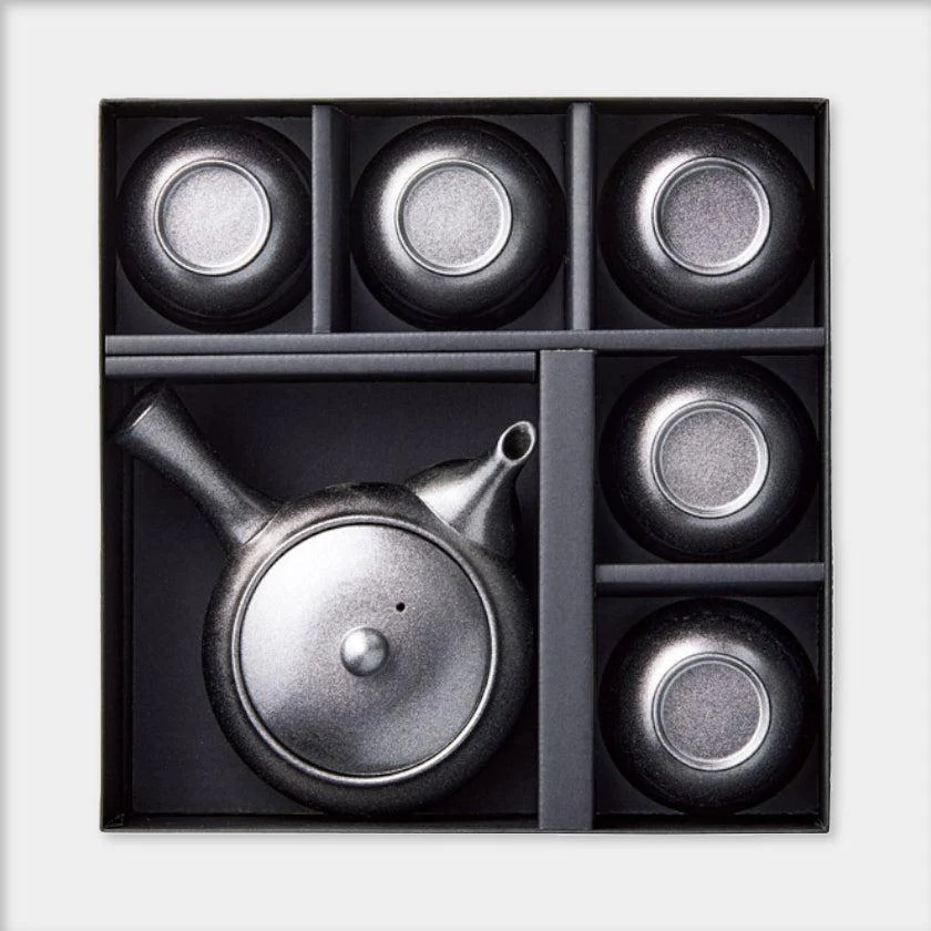 【茶器セット】漆黒シルバー 急須煎茶揃 | 丸モ高木陶器 - Image 2