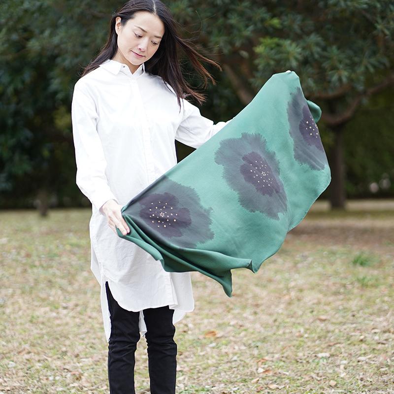 【絞り染め】三毳山麓工房 ストール 梨地紋 グリーン - Image 4