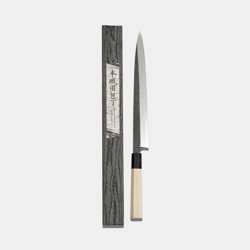 【柳刃包丁】黒打 極上本霞 安来鋼白二鋼 (片刃) 朴水牛八角柄 270mm｜BECOSオリジナル | 堺打刃物｜一刀斎虎徹 - Image 3
