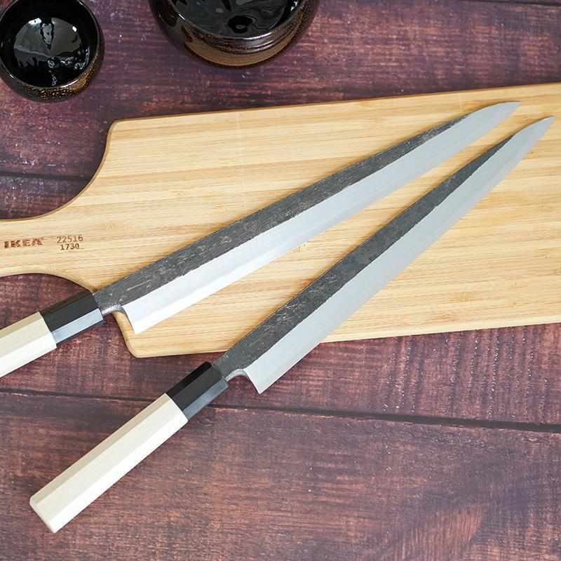 【柳刃包丁】黒打 極上本霞 安来鋼白二鋼 (片刃) 朴水牛八角柄 300mm｜BECOSオリジナル | 堺打刃物｜一刀斎虎徹 - Image 6