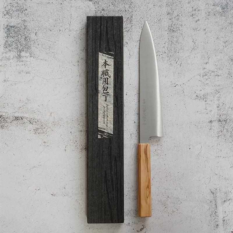 【牛刀】INOX スウェーデン鋼 (両刃) オリーブウッド八角柄 240mm｜BECOSオリジナル | 堺打刃物｜一刀斎虎徹 - Image 4