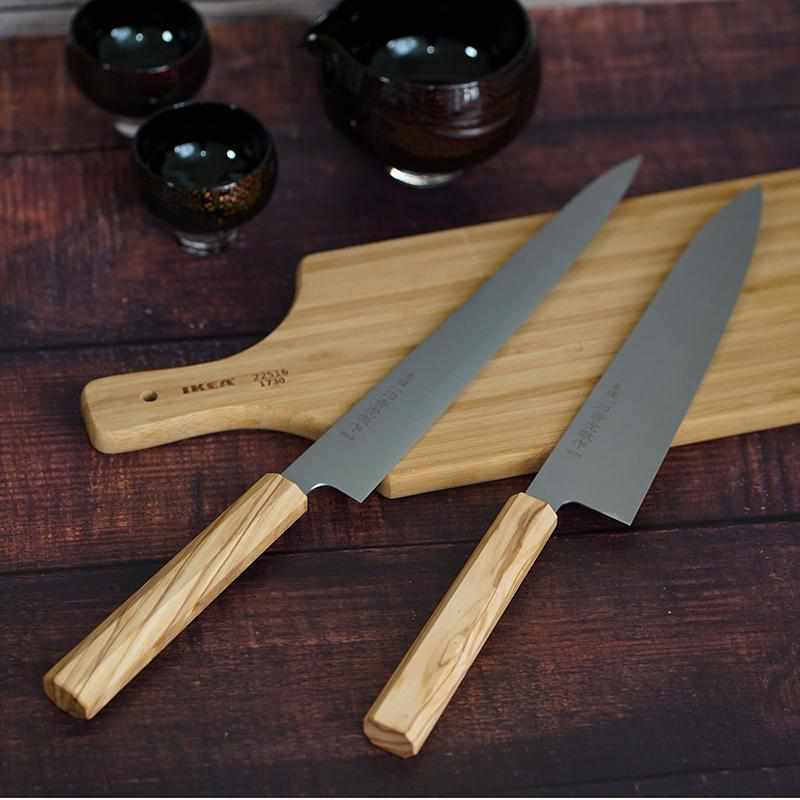 【牛刀】INOX スウェーデン鋼 (両刃) オリーブウッド八角柄 240mm｜BECOSオリジナル | 堺打刃物｜一刀斎虎徹 - Image 6