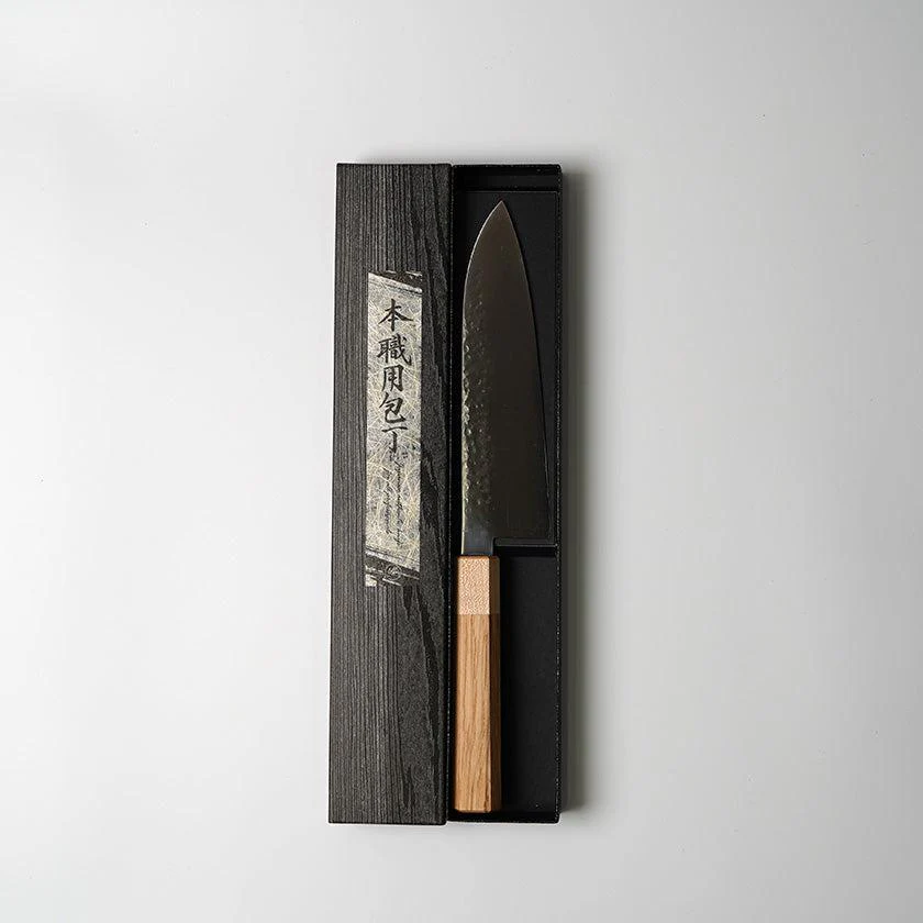 【三徳包丁 堺打刃物】ゴールド割込 V5 槌目 樫八角柄 180mm 日本製 一刀斎虎徹 - Image 13