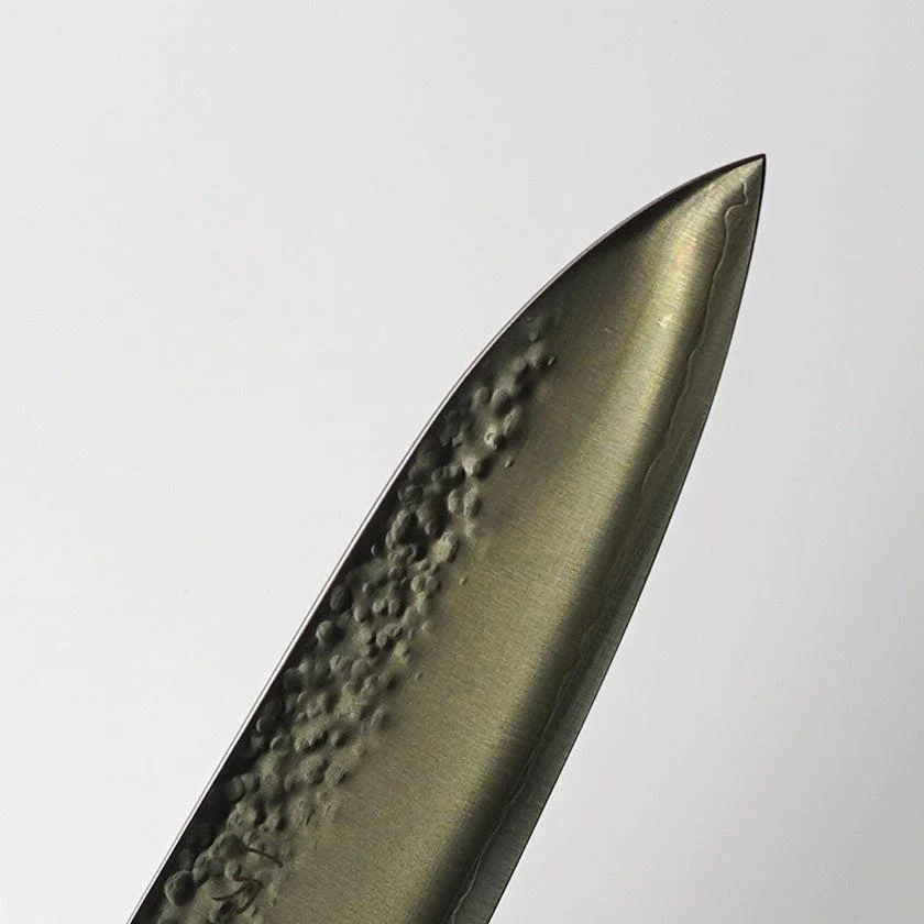 【三徳包丁 堺打刃物】ゴールド割込 V5 槌目 樫八角柄 180mm 日本製 一刀斎虎徹 - Image 9