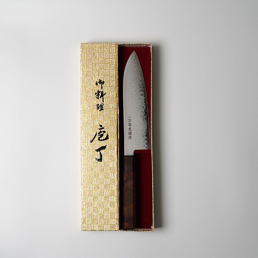 【三徳包丁】V10 ダマスカス 紫檀八角縞黒檀口輪 180 | 堺打刃物｜一刀斎虎徹 - Image 15