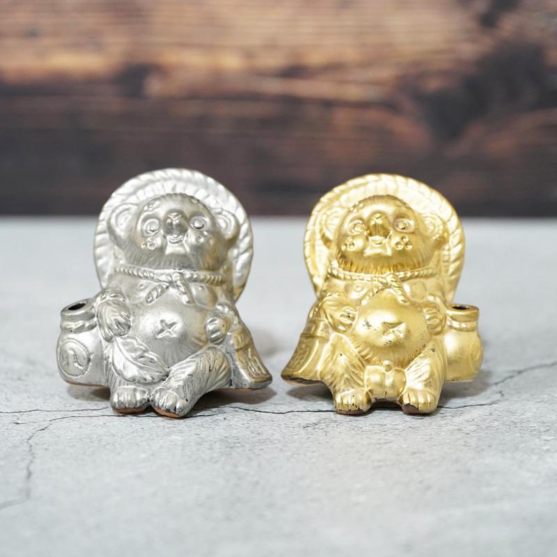 【置物】九谷焼コラボ Tanutanu 金銀セット | 信楽焼 - Image 2