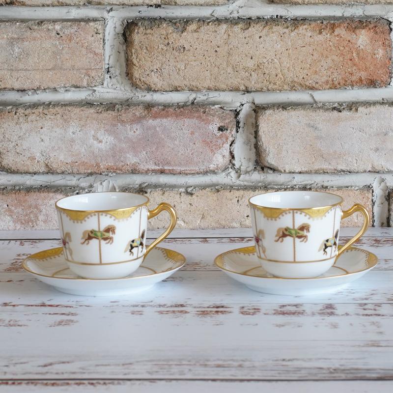 【磁器】大倉陶園 「うまくゆく 回転木馬」コーヒーカップ＆ソーサーペアセット - Image 5