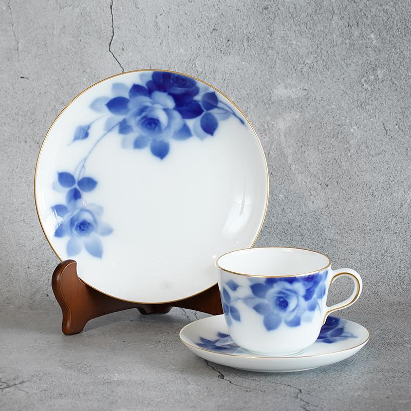 【磁器】大倉陶園 ブルーローズ カフェスペシャル（モーニングカップ＆ソーサー、デザート皿） - Image 2
