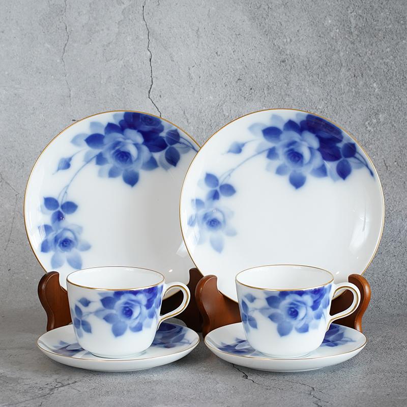 【磁器】大倉陶園 ブルーローズ カフェスペシャルペアセット（モーニングカップ＆ソーサー、デザート皿各2セット） - Image 9