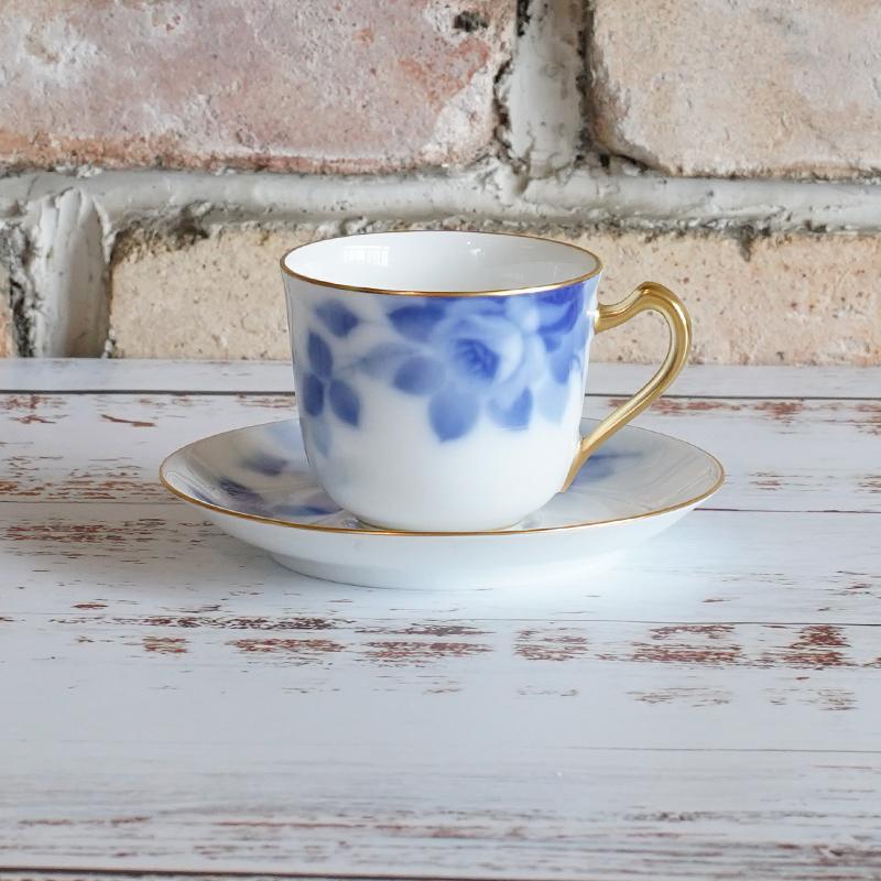 【磁器】大倉陶園 ブルーローズ コーヒーカップ＆ソーサー - Image 2