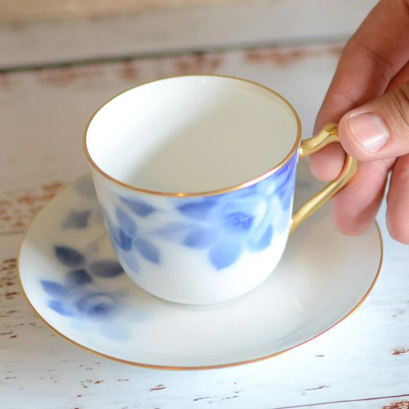 【磁器】大倉陶園 ブルーローズ コーヒーカップ＆ソーサー - Image 3