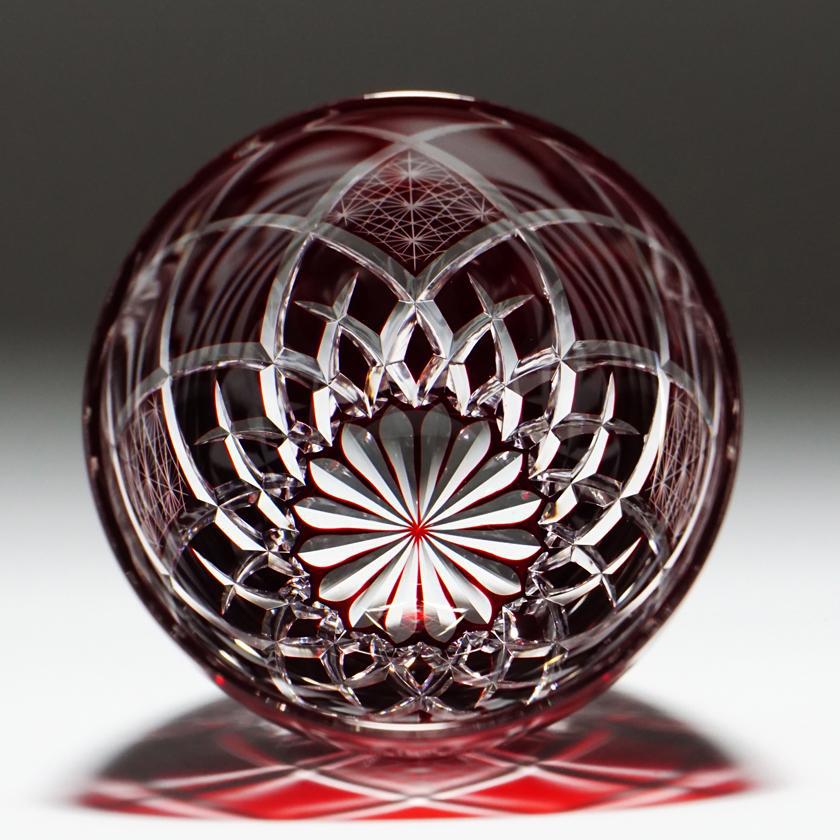 【ぐい呑】菊と矢来 -kiku yarai- (赤)｜切子 - Image 9