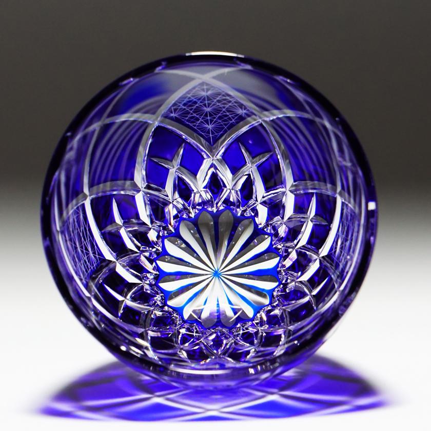 【ぐい呑】菊と矢来 -kiku yarai- (青)｜切子 - Image 7