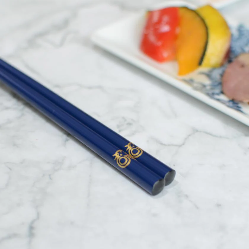 【輪島うるし箸 】橋本幸作漆器店 干支 こども箸 ねずみ 藍 (1膳, 名入れ可) - Image 4