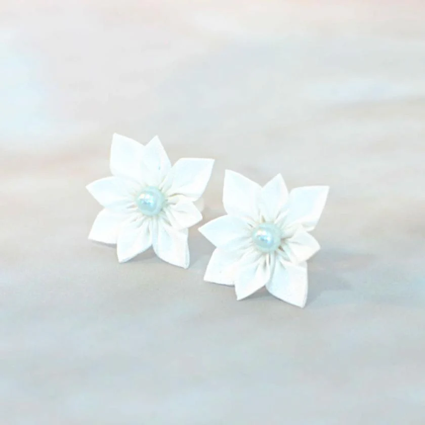 【アクセサリー】純白 (バレッタ、ブローチ、ピアス、リング 4点セット ) | つまみ細工 - Image 8