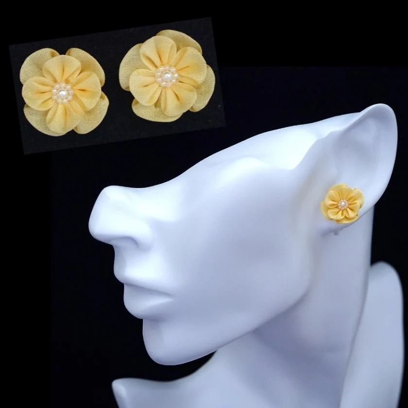 【アクセサリー】イエロー (ハットピンブローチ、ブローチ、ノンホールピアス、ヘアクリップ 4点セット ) | つまみ細工 - Image 10