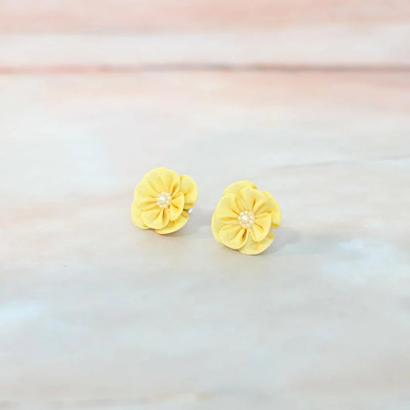 【アクセサリー】イエロー (ハットピンブローチ、ブローチ、ノンホールピアス、ヘアクリップ 4点セット ) | つまみ細工 - Image 11
