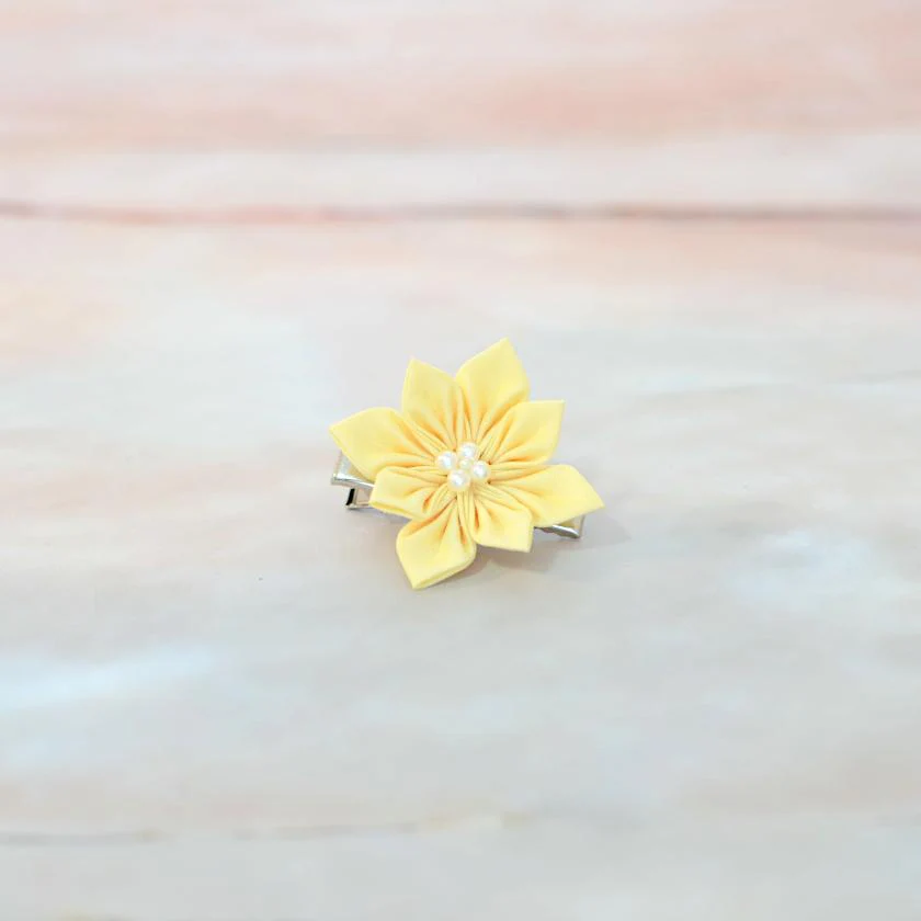 【アクセサリー】イエロー (ハットピンブローチ、ブローチ、ノンホールピアス、ヘアクリップ 4点セット ) | つまみ細工 - Image 13
