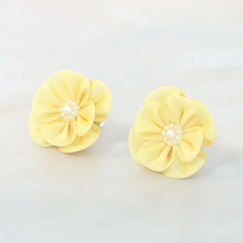 【アクセサリー】イエロー (ハットピンブローチ、ブローチ、ノンホールピアス、ヘアクリップ 4点セット ) | つまみ細工 - Image 8