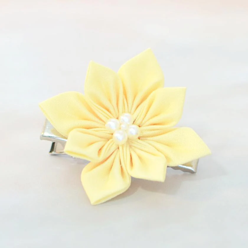 【アクセサリー】イエロー (ハットピンブローチ、ブローチ、ノンホールピアス、ヘアクリップ 4点セット ) | つまみ細工 - Image 9