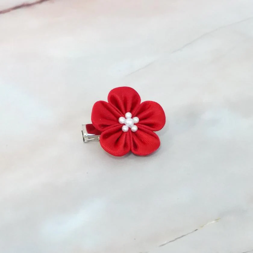 【アクセサリー】茜 (丸ブローチ、六角ブローチ、ヘアクリップ、ヘアゴム 4点セット ) | つまみ細工 - Image 13