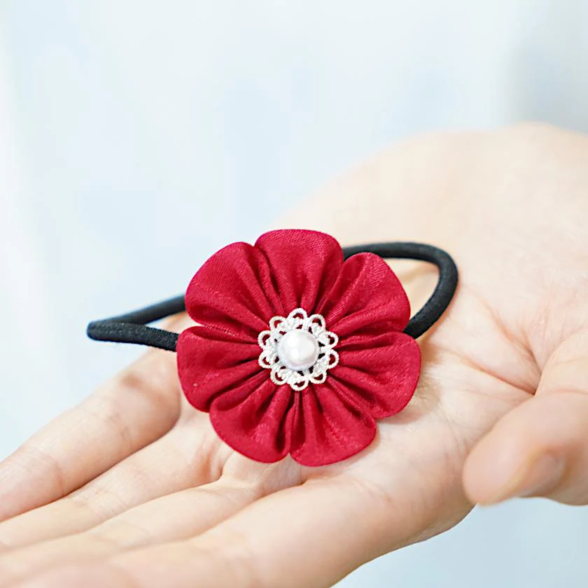 【アクセサリー】茜 (丸ブローチ、六角ブローチ、ヘアクリップ、ヘアゴム 4点セット ) | つまみ細工 - Image 15