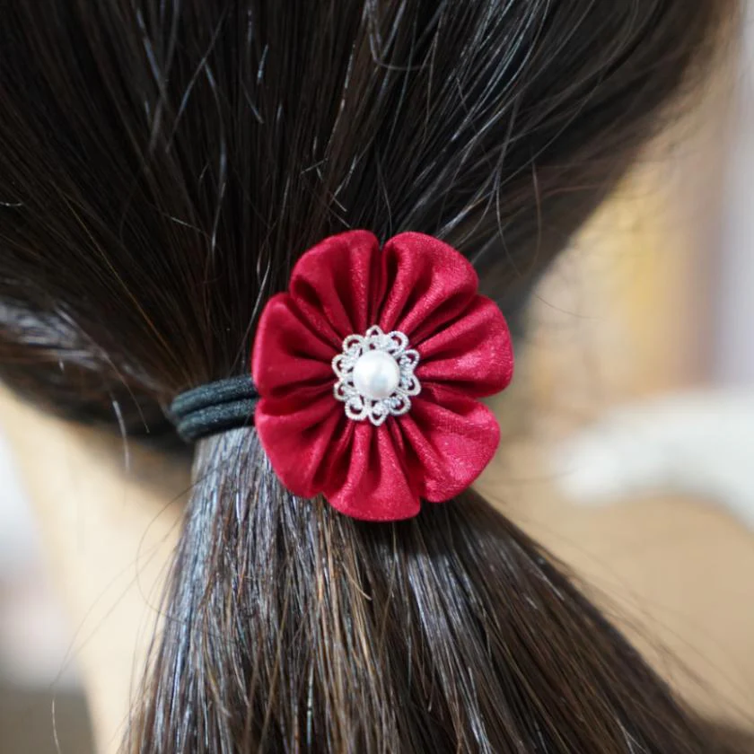 【アクセサリー】茜 (丸ブローチ、六角ブローチ、ヘアクリップ、ヘアゴム 4点セット ) | つまみ細工 - Image 6