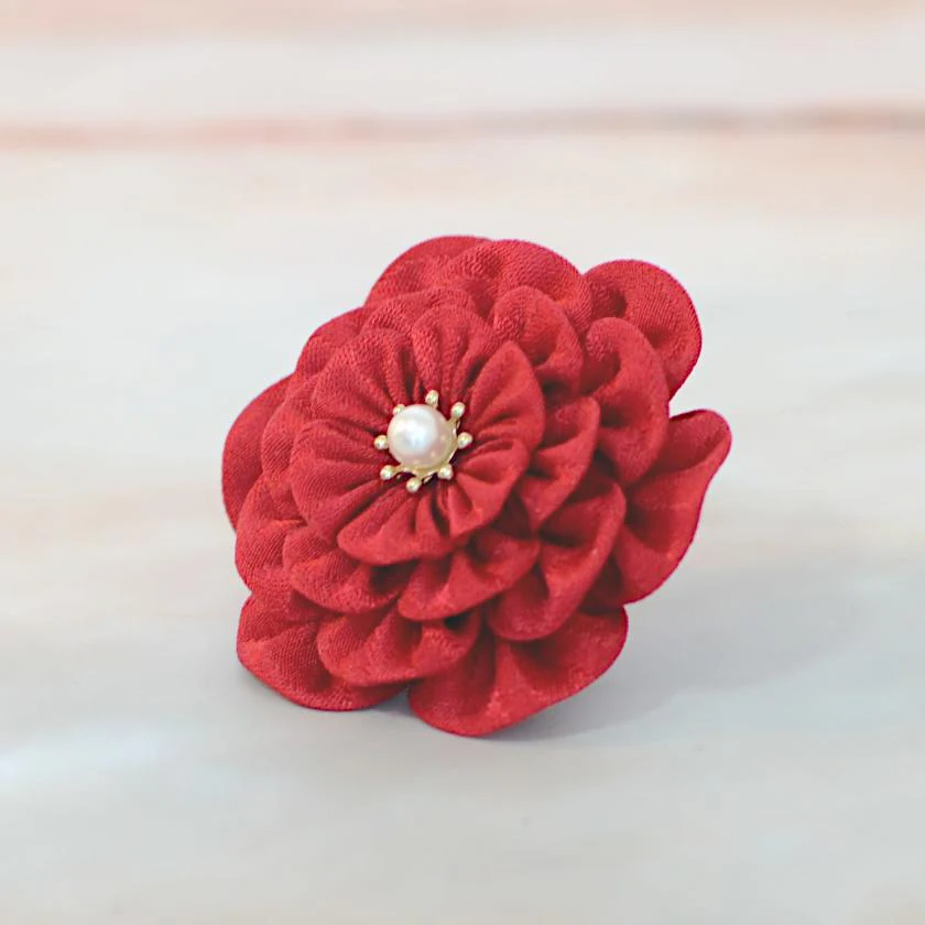 【アクセサリー】茜 (丸ブローチ、六角ブローチ、ヘアクリップ、ヘアゴム 4点セット ) | つまみ細工 - Image 8
