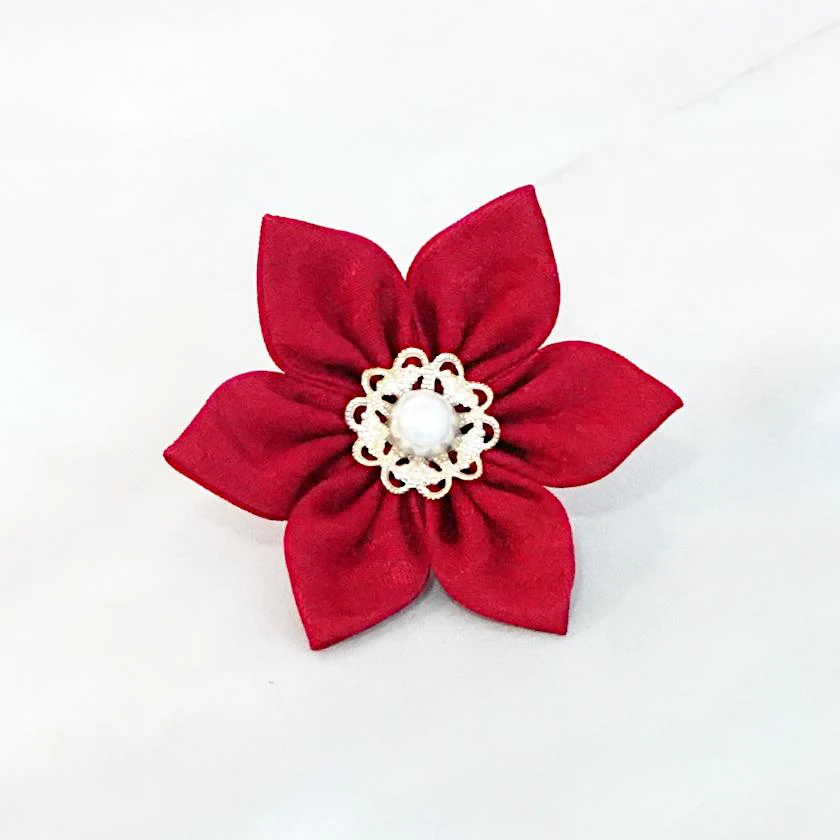 【アクセサリー】茜 (丸ブローチ、六角ブローチ、ヘアクリップ、ヘアゴム 4点セット ) | つまみ細工 - Image 9
